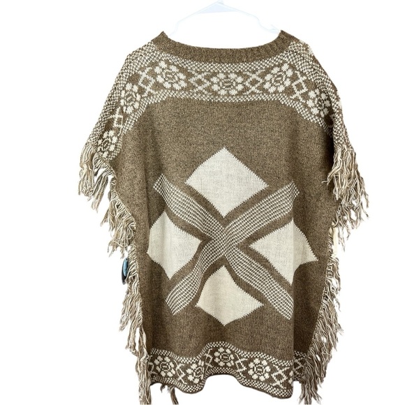 NEW Eva Franco Cotton-Blend Fringe Poncho sze M/L Aztec Brown and White - Picture 6 of 16